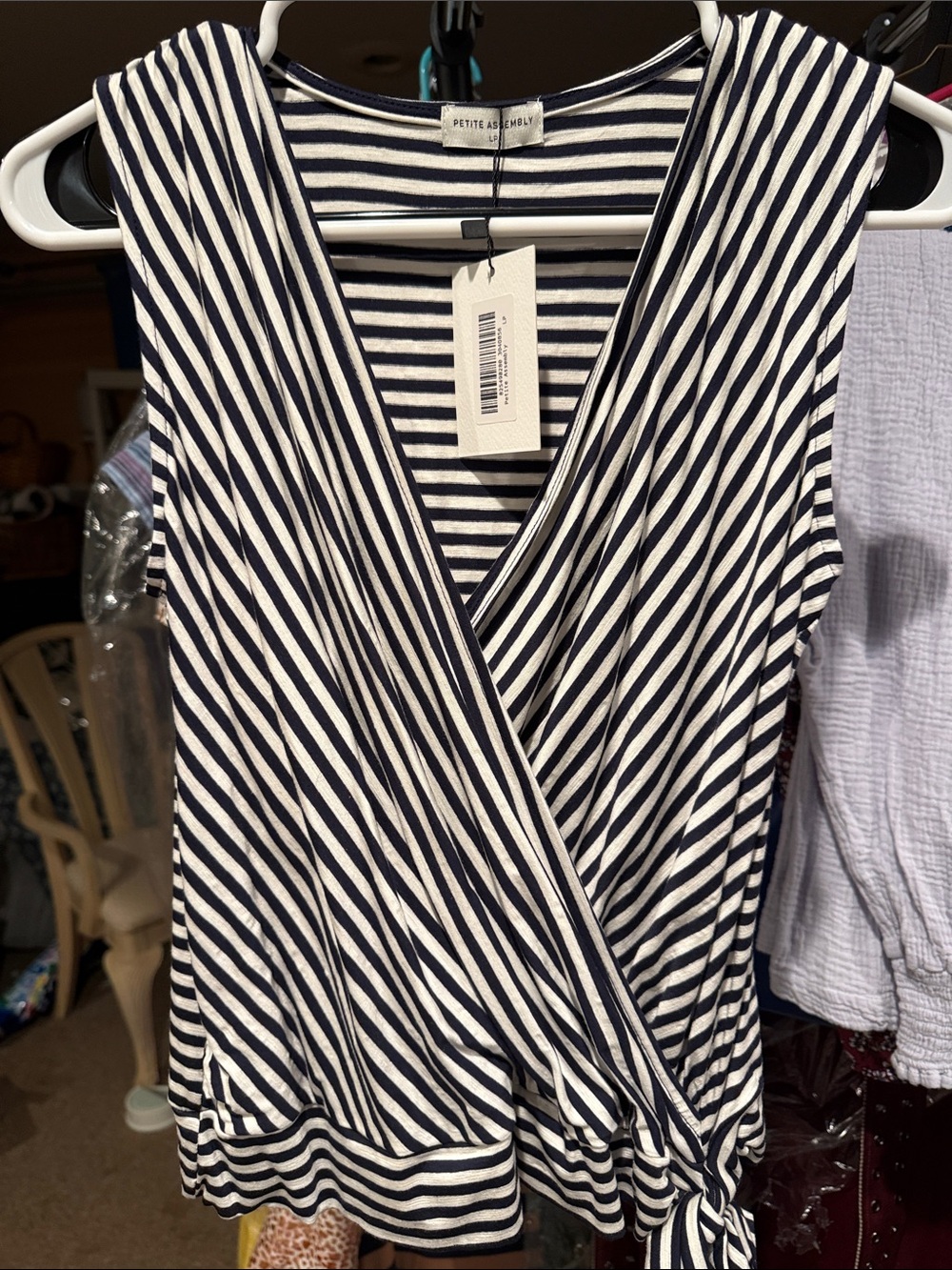 Navy and White Striped Wrap Tank Top